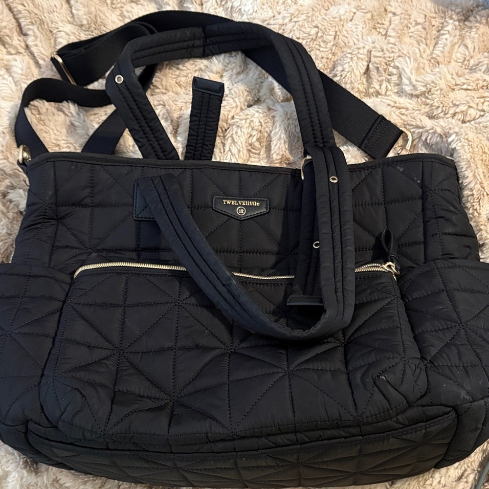 TWELVE LITTLE Quilted Black Diaper /Tote Bag - Spacious Everyday Shoulder Bag